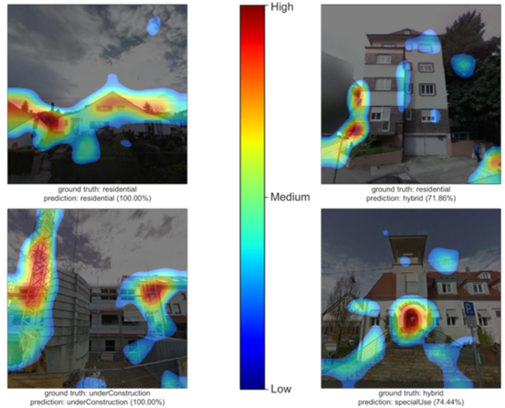  façade imagery with predicted class and with associated percentage of confidence