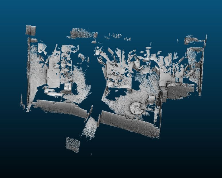 Left: Raw point cloud from Project Tango; Right: Orthographic projected image